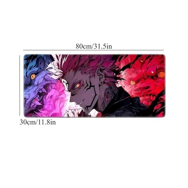 Jujutsu Kaisen Ryomen Sukuna Anime Tapis de Souris XXL, 800x300mm, Tapis de Souris pour Jeux imperméable et 3mm Base en Caout