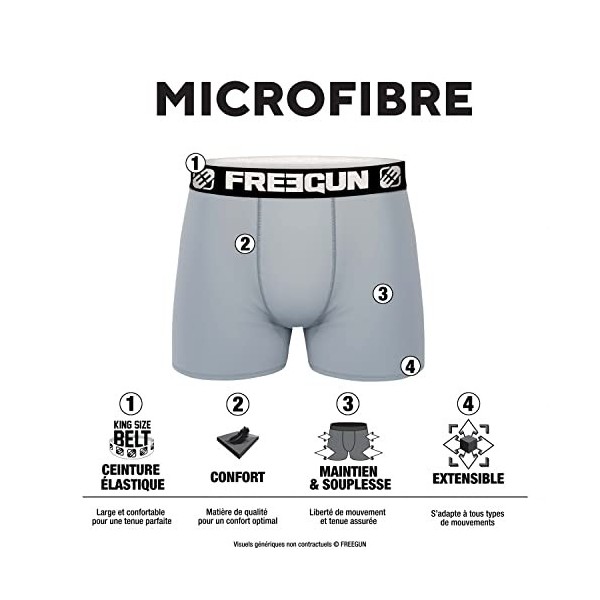 FREEGUN Caleçon Homme Agréable, Boxer Homme, GOLDORAK, sans Déformation et Maille Aérée Lot de 3 , Rouge, Gris, Bleu, Noir, 