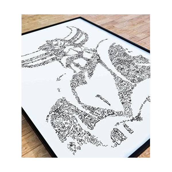 Goldorak - affiche biographie en portrait | poster du vaisseau de guerre extra terrestre | cadeau illustration noir et blanc 