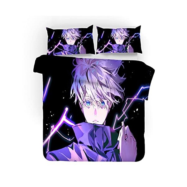 NICHIYOBI Jujutsu Kaisen Parure de lit 3 pièces avec housse de couette et taie doreiller, microfibre, impression numérique 3