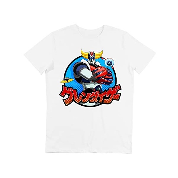 T-Shirt Homme Blanc Manches Courtes imprimé goldorak - UFO Robot grendizer as4, Alpha, m, Regular, Regular 
