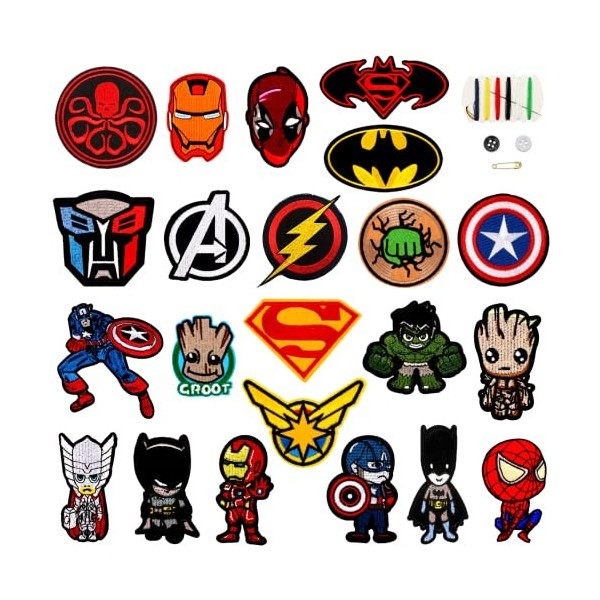 Lot de 22 Pièce Patch Thermocollant Vetement,Ecusson Thermocollant Enfant Spider Man,Ecusson a Coudre Super Mario,Renfort Gen