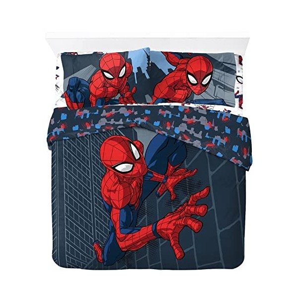 Jay Franco Marvel Spiderman Rues de la Ville, Parure de lit Enfant 200x200 cm, 100% Coton, lit 2 Places - Comprend 1 Housse d