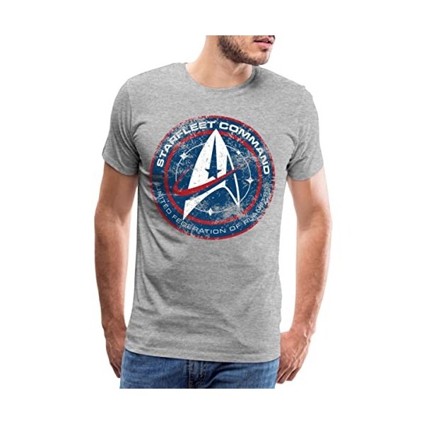 Spreadshirt Star Trek Discovery Emblème Starfleet Command T-Shirt Premium Homme, 5XL, Charbon
