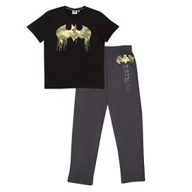 DC Comics Batman Camo Drip Logo Herren Lange Pyjamas Set Schwarz/Dunkelgrau M | PJs, Superheld Nachtwäsche, Geschenkidee für 