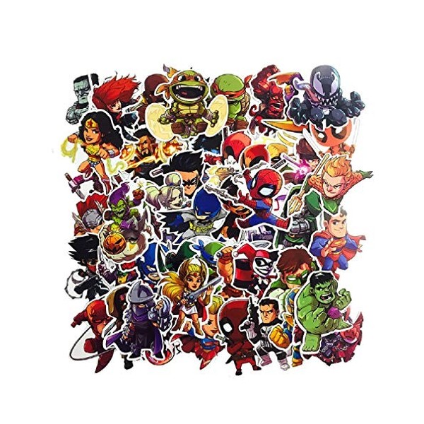 SetProducts Top Stickers ! Lot de 50 Stickers Marvel - Autocollants HD Non Vulgaires – Bomb, Super Heros, Hulk, Spiderman, Su