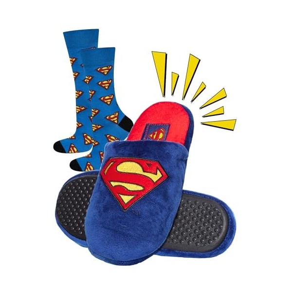 soxo DC Comics The Batman Superman Chausson Homme Fantaisie Pantoufles Hommes Idee Cadeau 45/46 Pantoufles Superman
