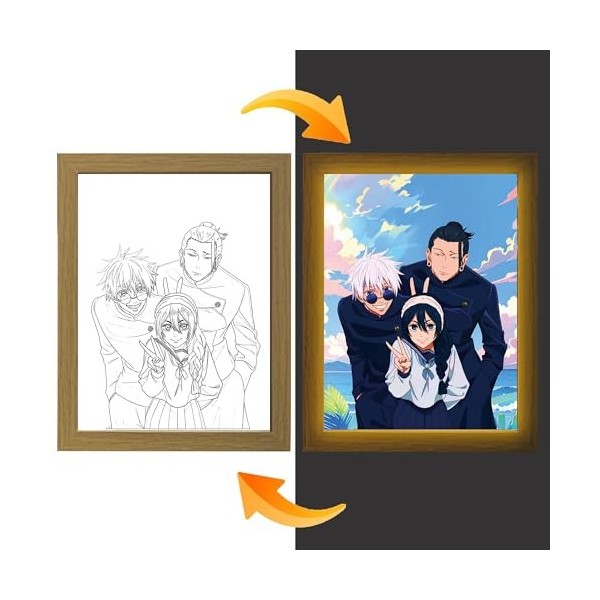 FunLake Jujutsu Kaisen LED Art – Gojo Satoru, Getou Suguru & Amanai Riko Edition, alimentation USB, 3 modes déclairage