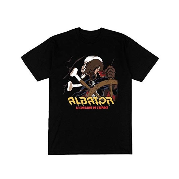 FIT T-Shirt Homme Noir Albator 88 Série Manga Animé Corsaire Pirate Espace Vaisseau