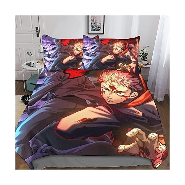 UKALOU Jujutsu Kaisen Housse De Couette 3D Parure De Lit, Housse De Couette Microfibre avec Fermeture À Glissière Et Taies D