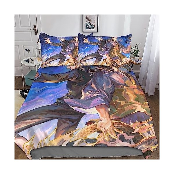 UKALOU Jujutsu Kaisen Housse De Couette 3D Parure De Lit, Housse De Couette Microfibre avec Fermeture À Glissière Et Taies D