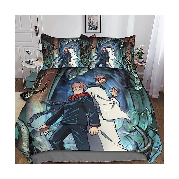 UKALOU Jujutsu Kaisen Housse De Couette 3D Parure De Lit, Housse De Couette Microfibre avec Fermeture À Glissière Et Taies D