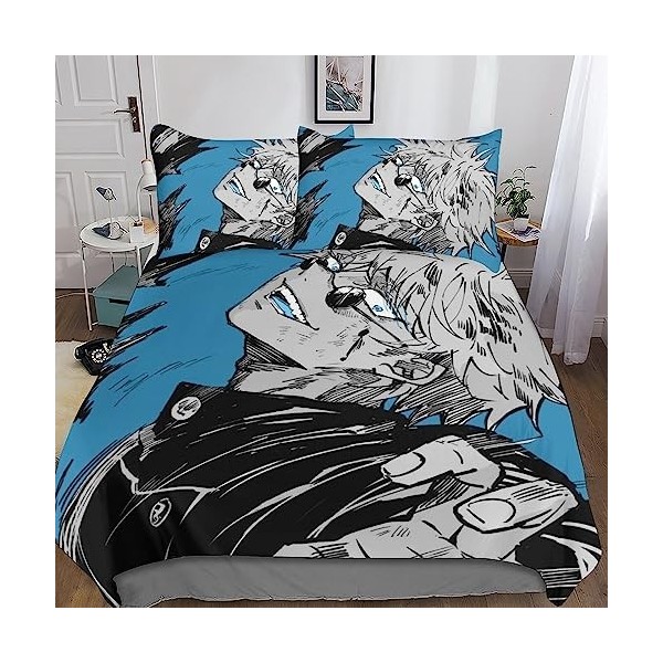 UKALOU Jujutsu Kaisen Housse De Couette 3D Parure De Lit, Housse De Couette Microfibre avec Fermeture À Glissière Et Taies D