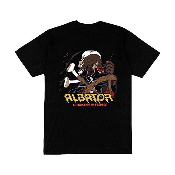 ZHUANG T-Shirt Homme Noir Albator 88 Série Manga Animé Corsaire Pirate Espace Vaisseau Black XXL