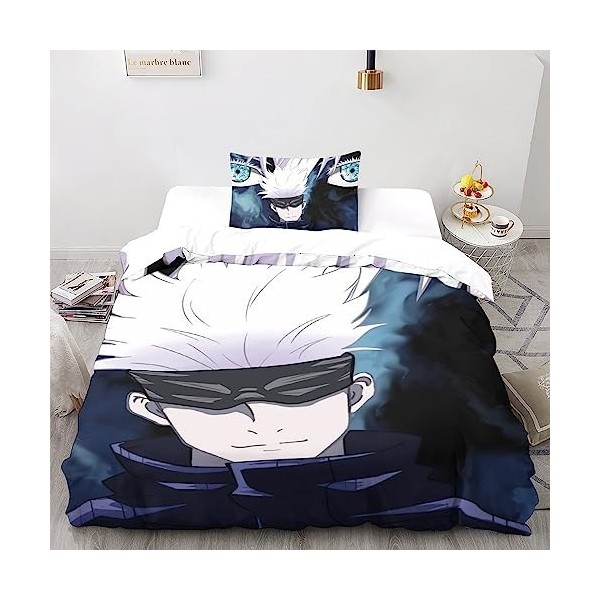 UKALOU Jujutsu Kaisen Housse De Couette Et Taies doreiller en Microfibre Imprimées en Satoru Gojo 3D - Ensemble De Literie C