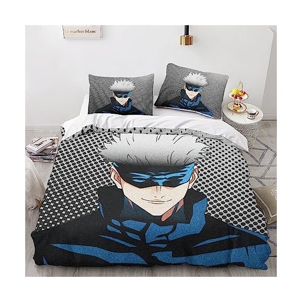 UKALOU Jujutsu Kaisen Housse De Couette Et Taies doreiller en Microfibre Imprimées en Satoru Gojo 3D - Ensemble De Literie C