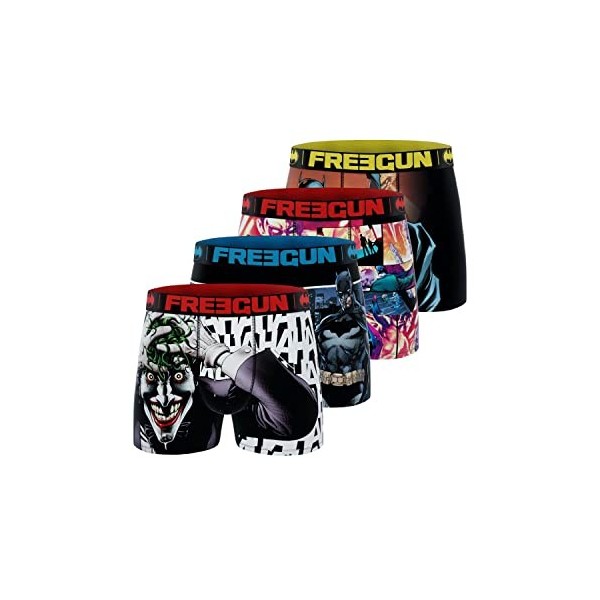 Boxer Homme Batman et Joker, Caleçon Homme DC Comics, Original et Doux Lot de 4 , Noir, Bleu, Jaune, Rose, Taille 2XL