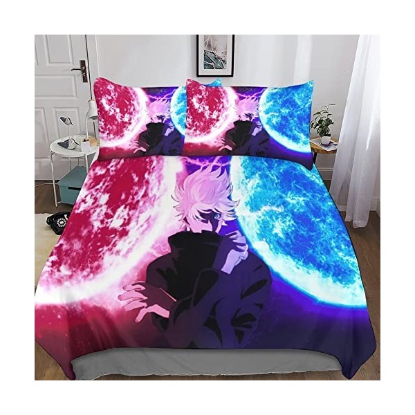 EKENOZ Jujutsu Kaisen 3 Pièces Ensemble Housse De Couette Literie Couette Housse De Couette, Ultra Doux Microfibre Hypoallerg