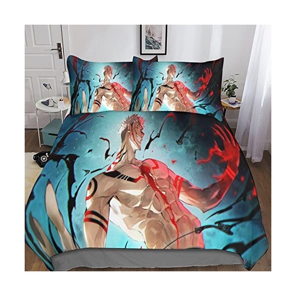 EKENOZ Jujutsu Kaisen 3 Pièces Ensemble Housse De Couette Literie Couette Housse De Couette, Ultra Doux Microfibre Hypoallerg