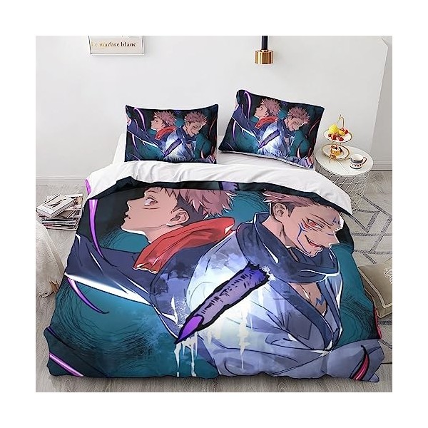 Jujutsu Kaisen Housse De Couette 3 Pièces Sukuna en Microfibre De Qualité Supérieure - Fermeture À Glissière Cachée Et Taies 