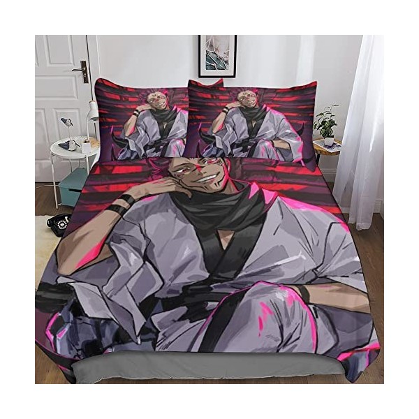 Jujutsu Kaisen Housse De Couette 3 Pièces Sukuna en Microfibre De Qualité Supérieure - Fermeture À Glissière Cachée Et Taies 