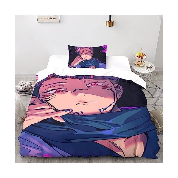 Jujutsu Kaisen Housse De Couette 3 Pièces Sukuna en Microfibre De Qualité Supérieure - Fermeture À Glissière Cachée Et Taies 