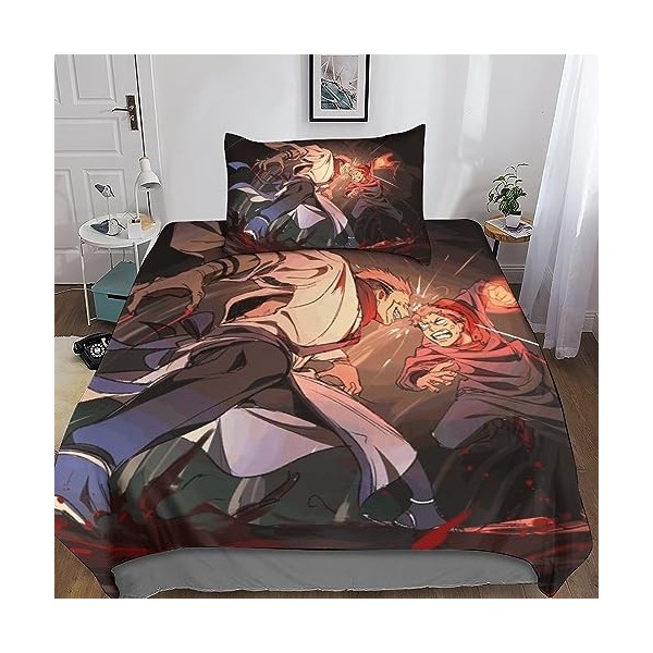 Jujutsu Kaisen Sets De Housses De Couettes 3D, Imprimé Microfibre Anime Parure De Lit 3 Pièces avec Fermeture Éclair Housse D