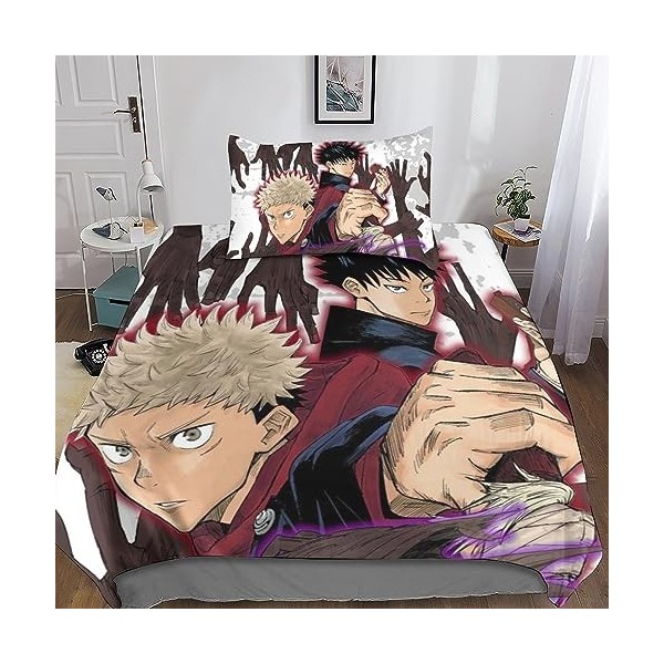 Jujutsu Kaisen Sets De Housses De Couettes 3D, Imprimé Microfibre Anime Parure De Lit 3 Pièces avec Fermeture Éclair Housse D