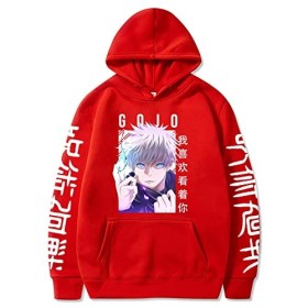 zhedu Japon Anime Jujutsu Kaisen Gojo Satoru Sweat à Capuche Décontracté Anime Pull Imprimé Ample à Manches Longues Sweat à C