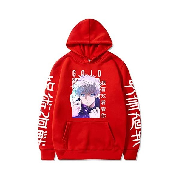 zhedu Japon Anime Jujutsu Kaisen Gojo Satoru Sweat à Capuche Décontracté Anime Pull Imprimé Ample à Manches Longues Sweat à C