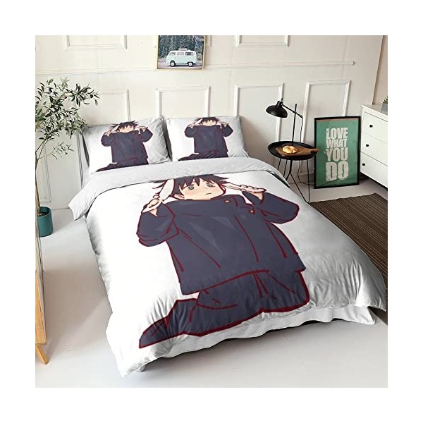 ELGISI Jujutsu Kaisen Housse De Couette Enfants Adultes Parure Lit 3D Satoru Gojo Sets Housse De Couette Microfibre 3 Pièces 