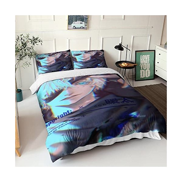 ELGISI Jujutsu Kaisen Housse De Couette Enfants Adultes Parure Lit 3D Satoru Gojo Sets Housse De Couette Microfibre 3 Pièces 
