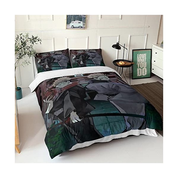 ELGISI Jujutsu Kaisen Housse De Couette Enfants Adultes Parure Lit 3D Satoru Gojo Sets Housse De Couette Microfibre 3 Pièces 