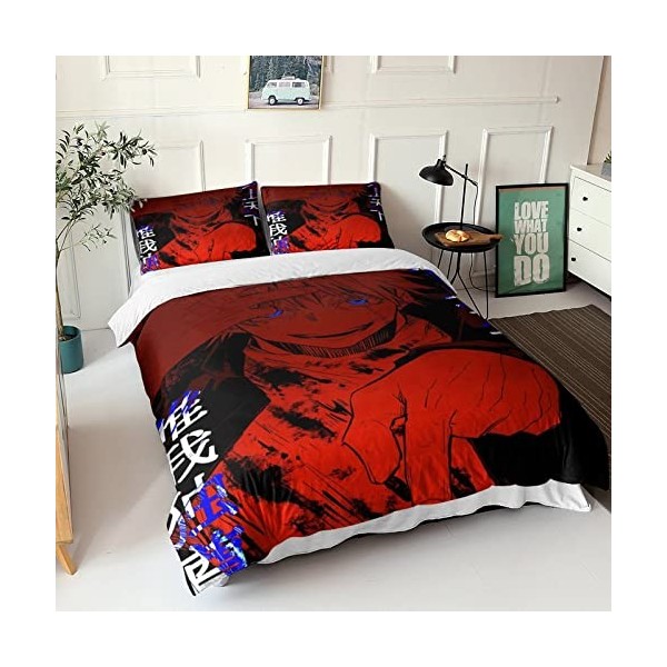 ELGISI Jujutsu Kaisen Housse De Couette Enfants Adultes Parure Lit 3D Satoru Gojo Sets Housse De Couette Microfibre 3 Pièces