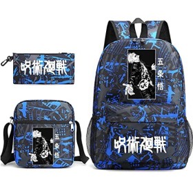 EyezeR Jujutsu Kaisens Lot de 3 sacs à dos imprimés pour étudiants avec sac à bandoulière, trousse à crayons, sac décole, sa