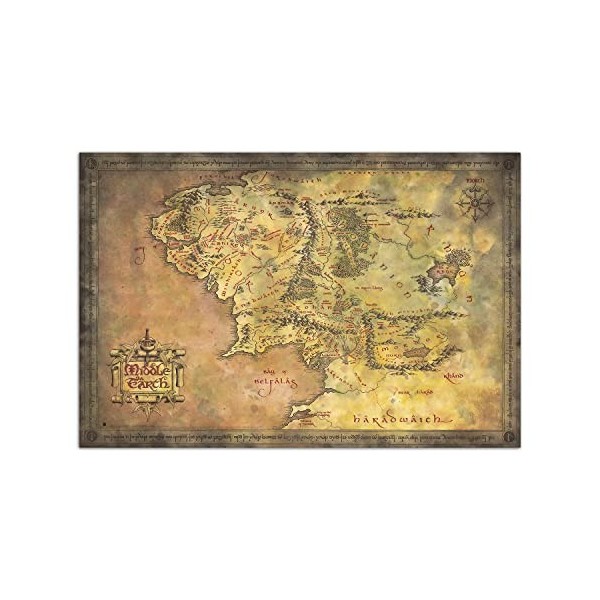 Grupo Erik - Poster Le Seigneur Des Anneaux Carte De La Terre Du Milieu - Deco Maison, Decoration Murale, Affiche Décorative