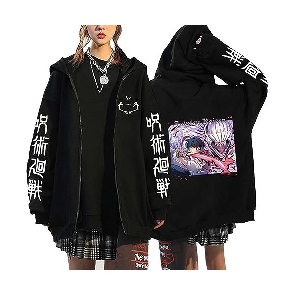 westtrend Anime Jujutsu Kaisen Hoodies with Zipper Yuuji Itadori Cosplay Sweatshirts Sukuna Ryomen Hoodies Satoru Gojo Loose 