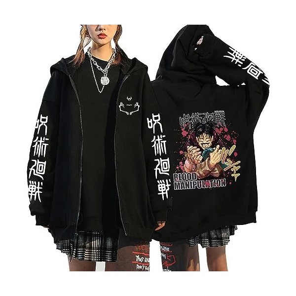 westtrend Anime Jujutsu Kaisen Hoodies with Zipper Yuuji Itadori Cosplay Sweatshirts Sukuna Ryomen Hoodies Satoru Gojo Loose 
