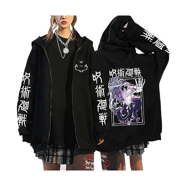 westtrend Anime Jujutsu Kaisen Hoodies with Zipper Yuuji Itadori Cosplay Sweatshirts Sukuna Ryomen Hoodies Satoru Gojo Loose 