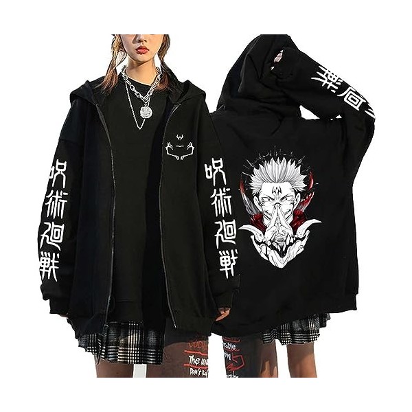 westtrend Anime Jujutsu Kaisen Hoodies with Zipper Yuuji Itadori Cosplay Sweatshirts Sukuna Ryomen Hoodies Satoru Gojo Loose 
