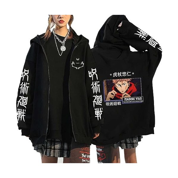 westtrend Anime Jujutsu Kaisen Hoodies with Zipper Yuuji Itadori Cosplay Sweatshirts Sukuna Ryomen Hoodies Satoru Gojo Loose 