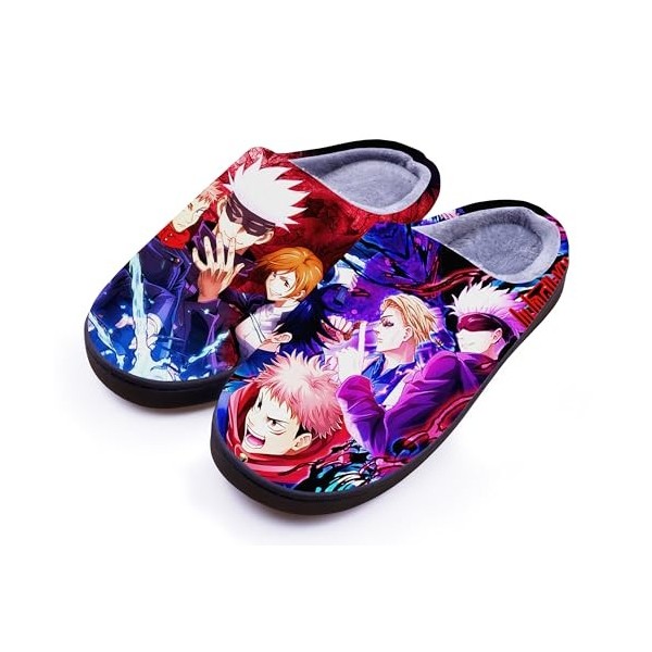 WANHONGYUE Jujutsu Kaisen Anime Pantoufles dhiver Peluche Chaude Maison Chaussons Femme Homme Pantoufles Intérieur Extérieur