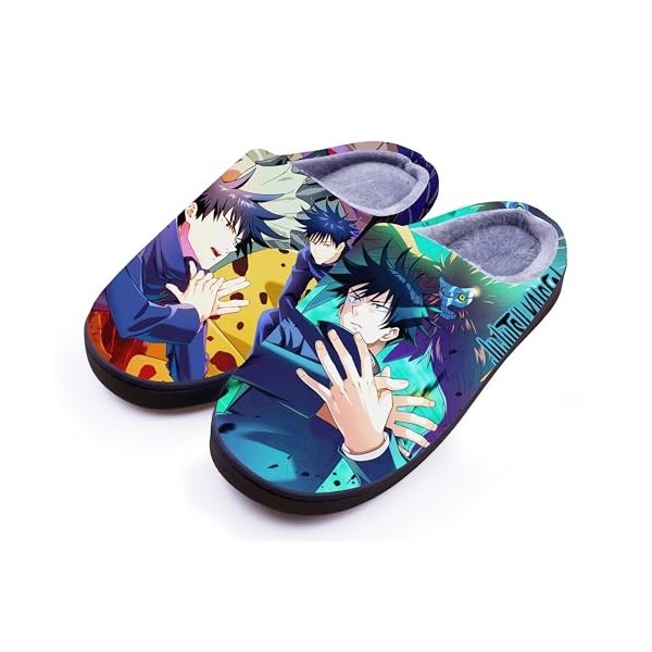 WANHONGYUE Jujutsu Kaisen Anime Pantoufles dhiver Peluche Chaude Maison Chaussons Femme Homme Pantoufles Intérieur Extérieur