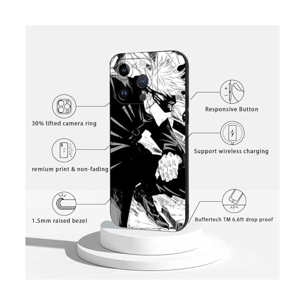 2 Pièces Coque pour Apple iPhone 15 PRO 6.1, avec Anime motif Jujutsu Kaisen Gojo Satoru Itadori Yuji Manga Antichoc TPU Si