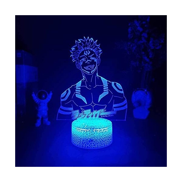 Lampe illusion 3D Yuji Itadori Jujutsu Kaisen -7 couleurs Lampe dimmable avec télécommande 3D LED veilleuse cadeau garçon fil