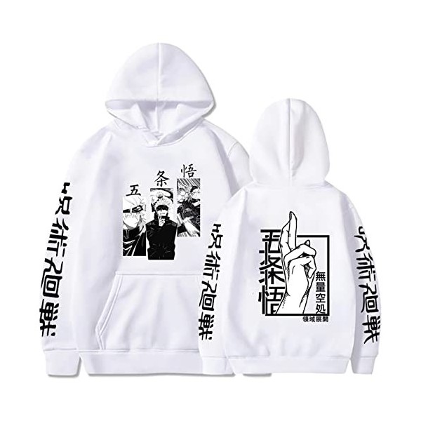 zhedu Jujutsu Kaisen Gojo Satoru Sweat à Capuche Imprimé Hommes Mode Hip Hop Hauts Pullover Poche ​Sweats Automne Cosplays à 