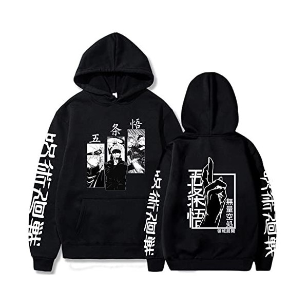 zhedu Jujutsu Kaisen Gojo Satoru Sweat à Capuche Imprimé Hommes Mode Hip Hop Hauts Pullover Poche Sweats Automne Cosplays à