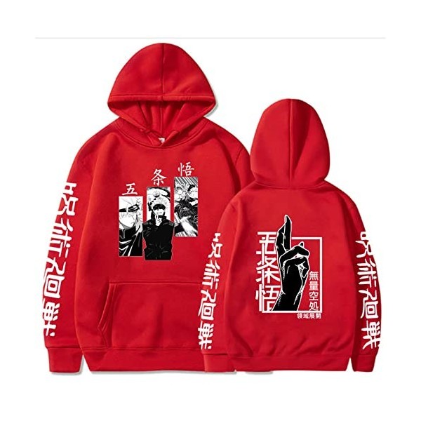 zhedu Jujutsu Kaisen Gojo Satoru Sweat à Capuche Imprimé Hommes Mode Hip Hop Hauts Pullover Poche Sweats Automne Cosplays à