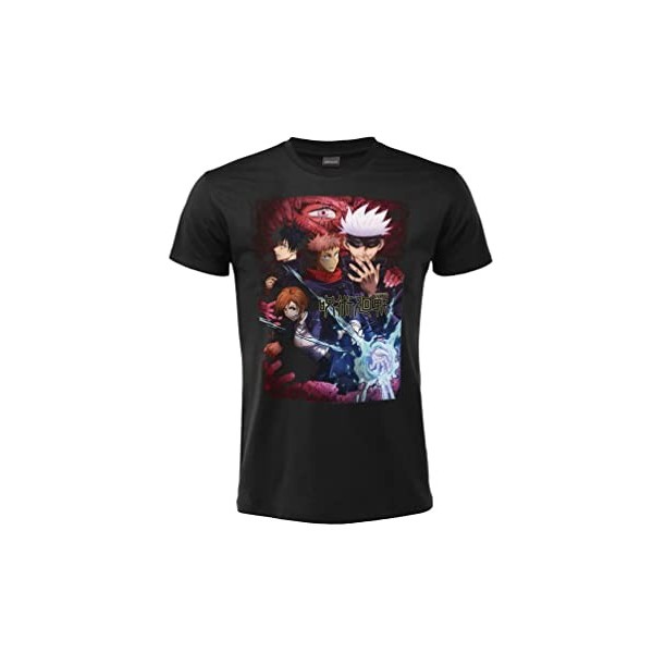 Fashion UK T-shirt Jujutsu Kaisen Modèle Personnages Noir 100 % Coton Manches Courtes Produit officiel Tailles pour Adulte Ga