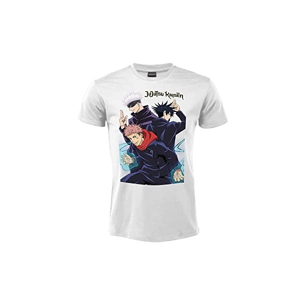 Fashion UK T-shirt Jujutsu Kaisen Modèle Personnages Blanc 100 % Coton Manches Courtes Produit officiel Tailles pour Adulte G